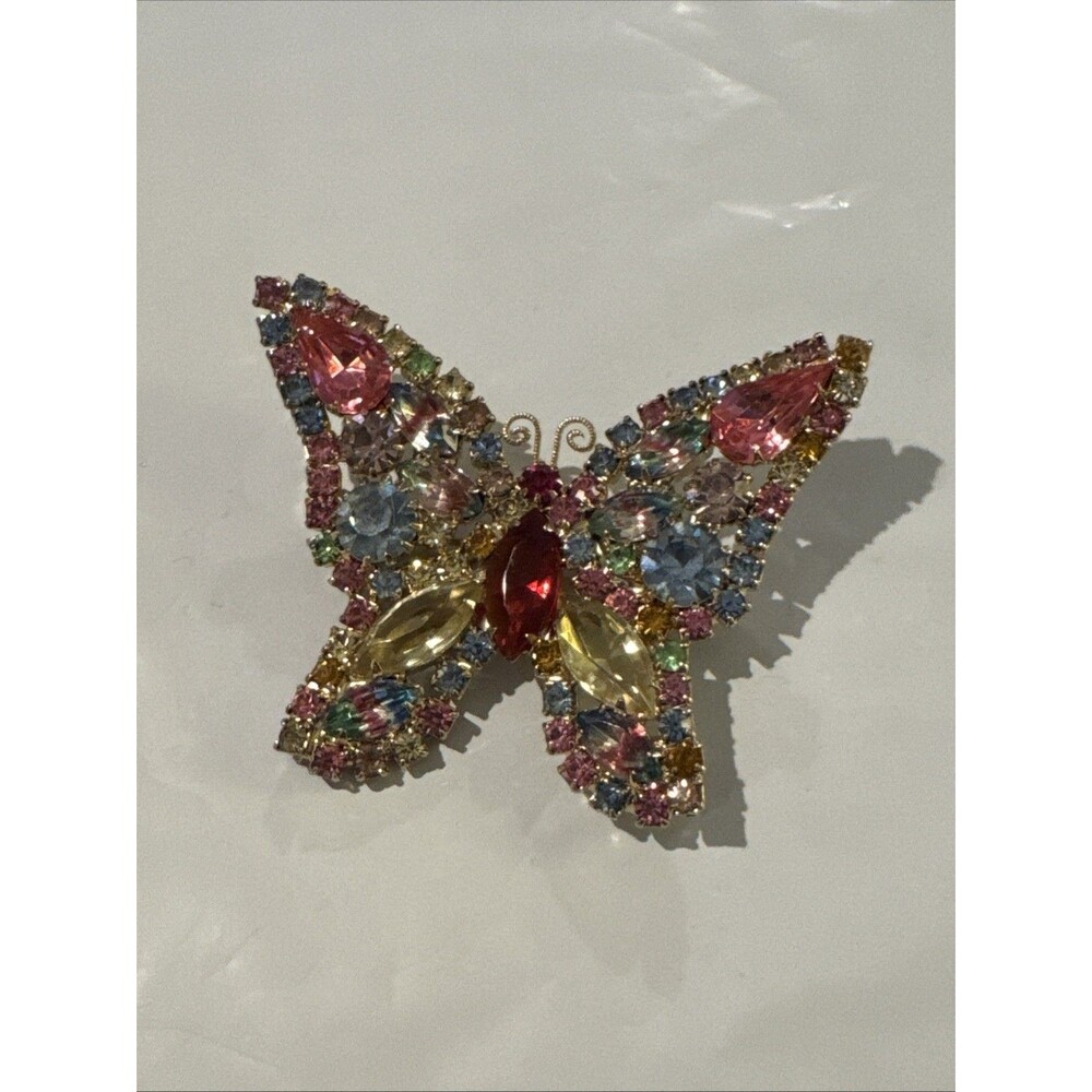 Weiss Vintage Multicolor Rhinestone Butterfly Brooch Pin Costume Gems